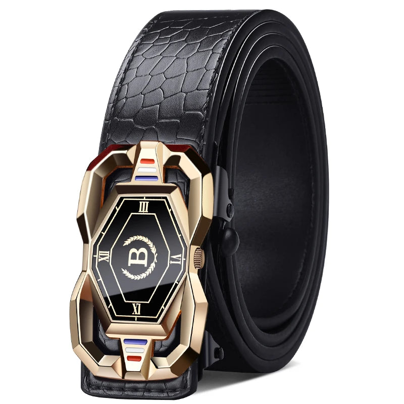 New Men's Crocodile Pattern Automatic Buckle Belt Fashionable Men's Casual Shorts Business Belt Trendy Youth Belt