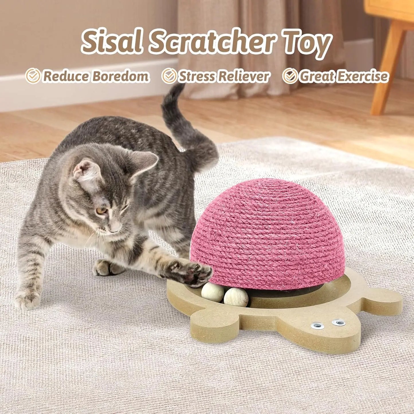 Natural Sisal Cat Scratching Ball With Wooden Base Roller Track