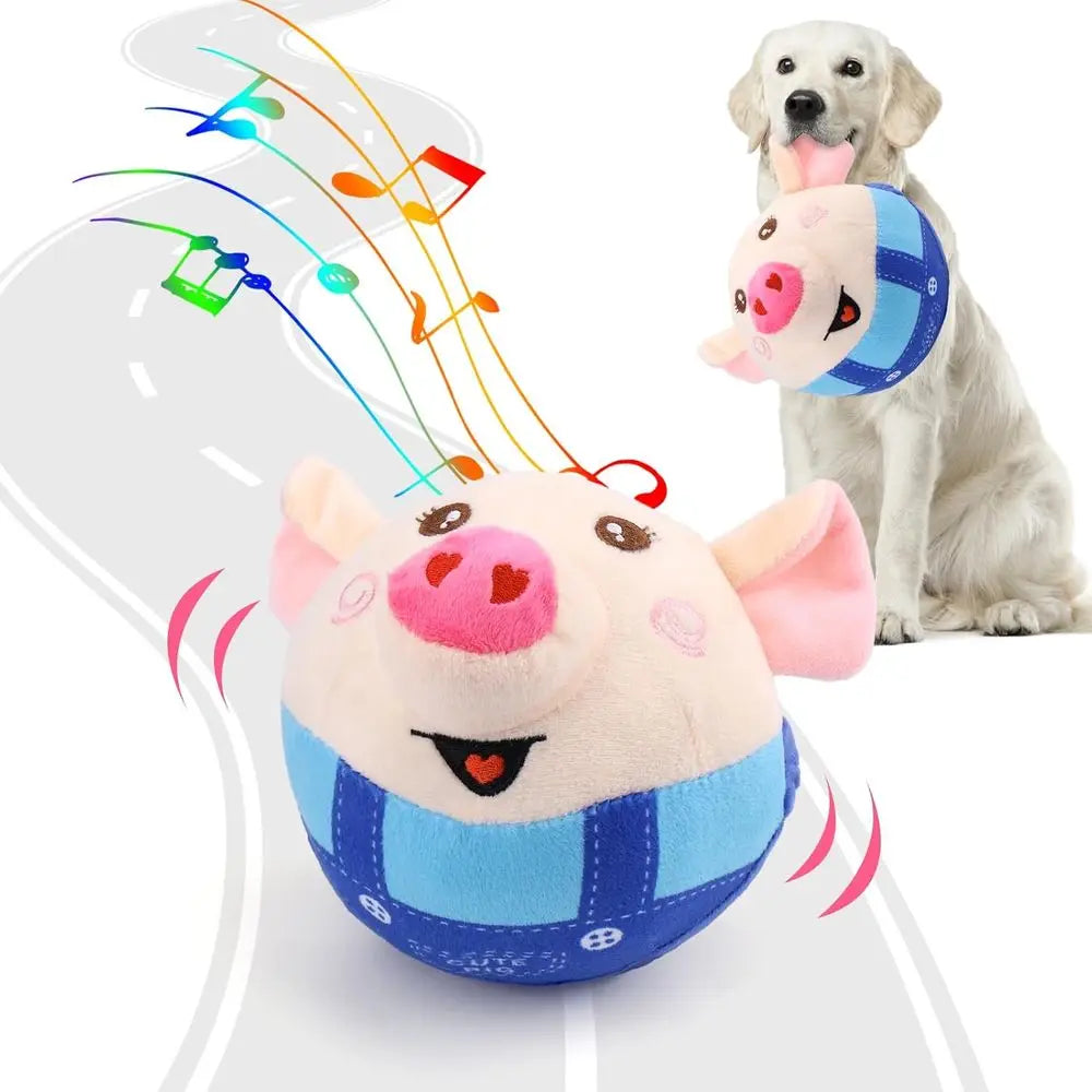 Interactive Dog Toys Pig, Jumping Squeaky Dog Toys with Recording and Music, Rechargeable Moving Dog Chew Toys for Small/Medium/