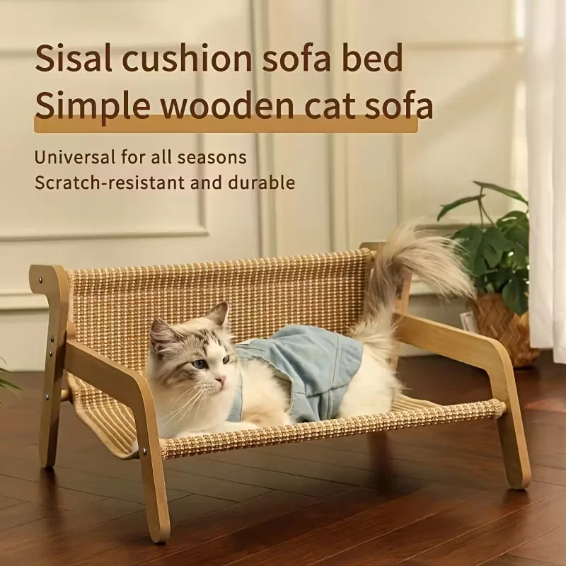 New Large Sisal Cat Scratcher Lounge Bed Summer Breathable Wooden 2-in-1 Cat Hammock Anti Scratch Rest Sofa for Indoor Cats