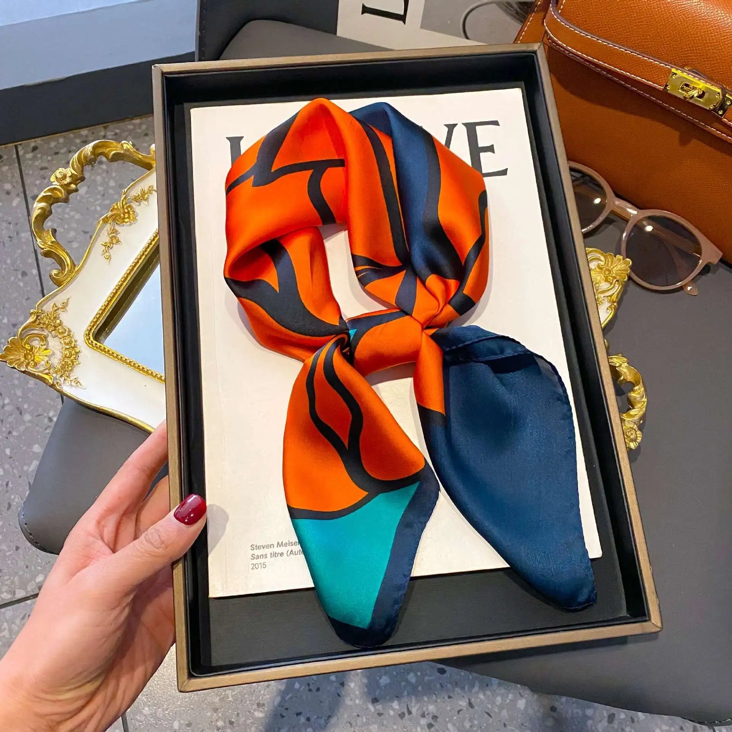 Fashion Luxury Brand 70cm Silk Square Scarf Women Satin Neck Tie Female Hair Bandana Headkerchief Shawl Wrap Hijab