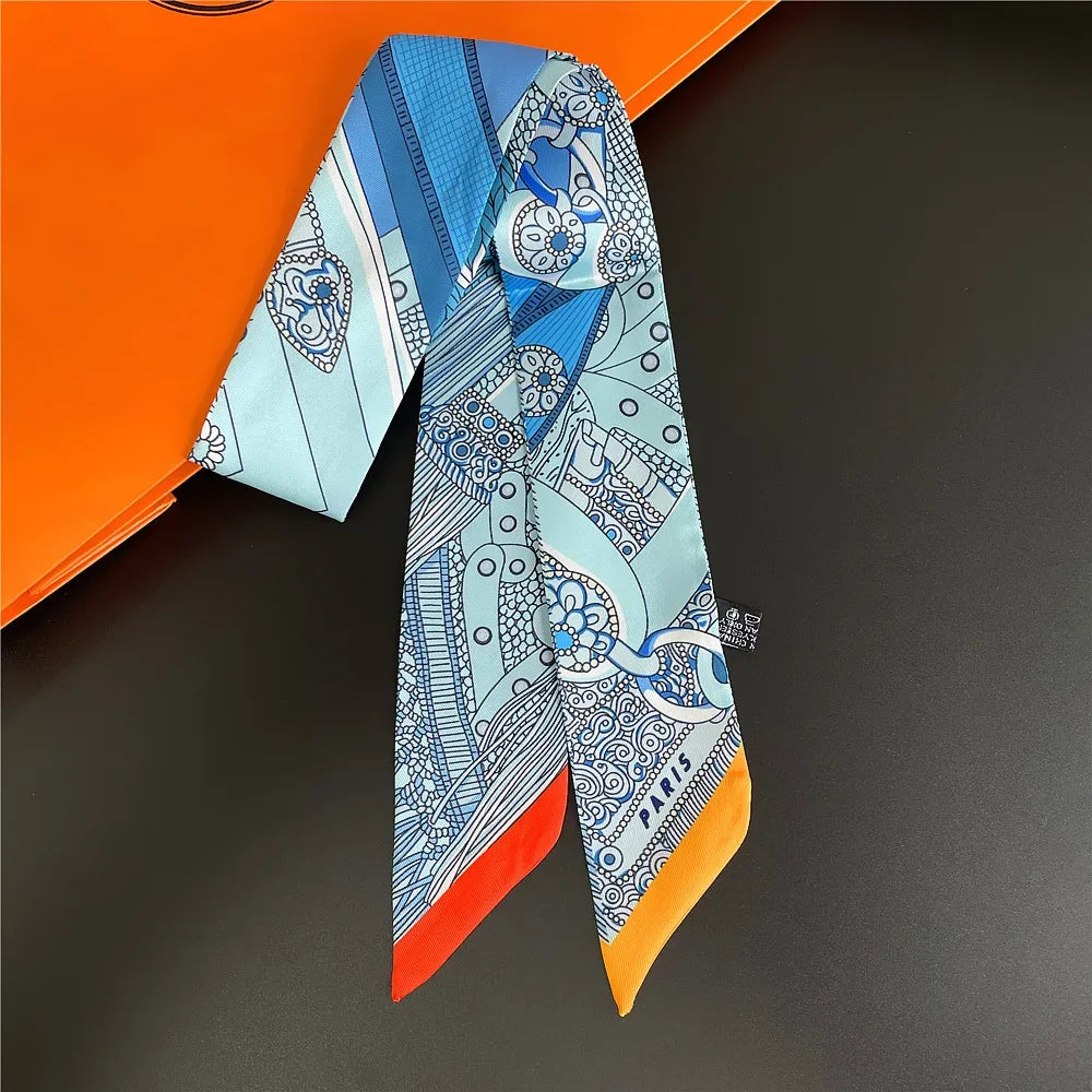 Gorgeous Saddle Print Summer Scarf 2023 Brand Design Women Skinny Bag Scarves Hair Band Neck Silk Scarf Ladies Foulard Headband