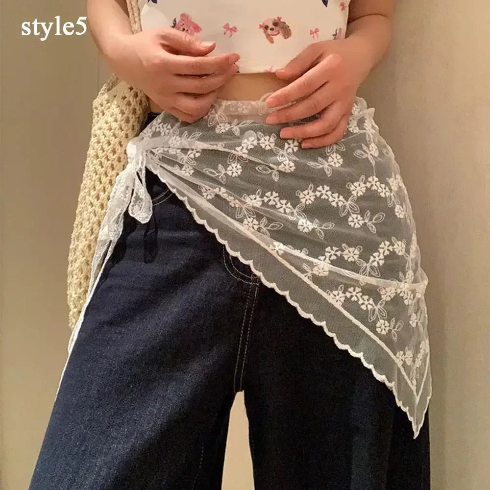 New Hollow Lace Scarf Retro Triangle Headscarf Embroidered Lace Neck Scarf White Lace Up Travel Photo Headband for Women girls