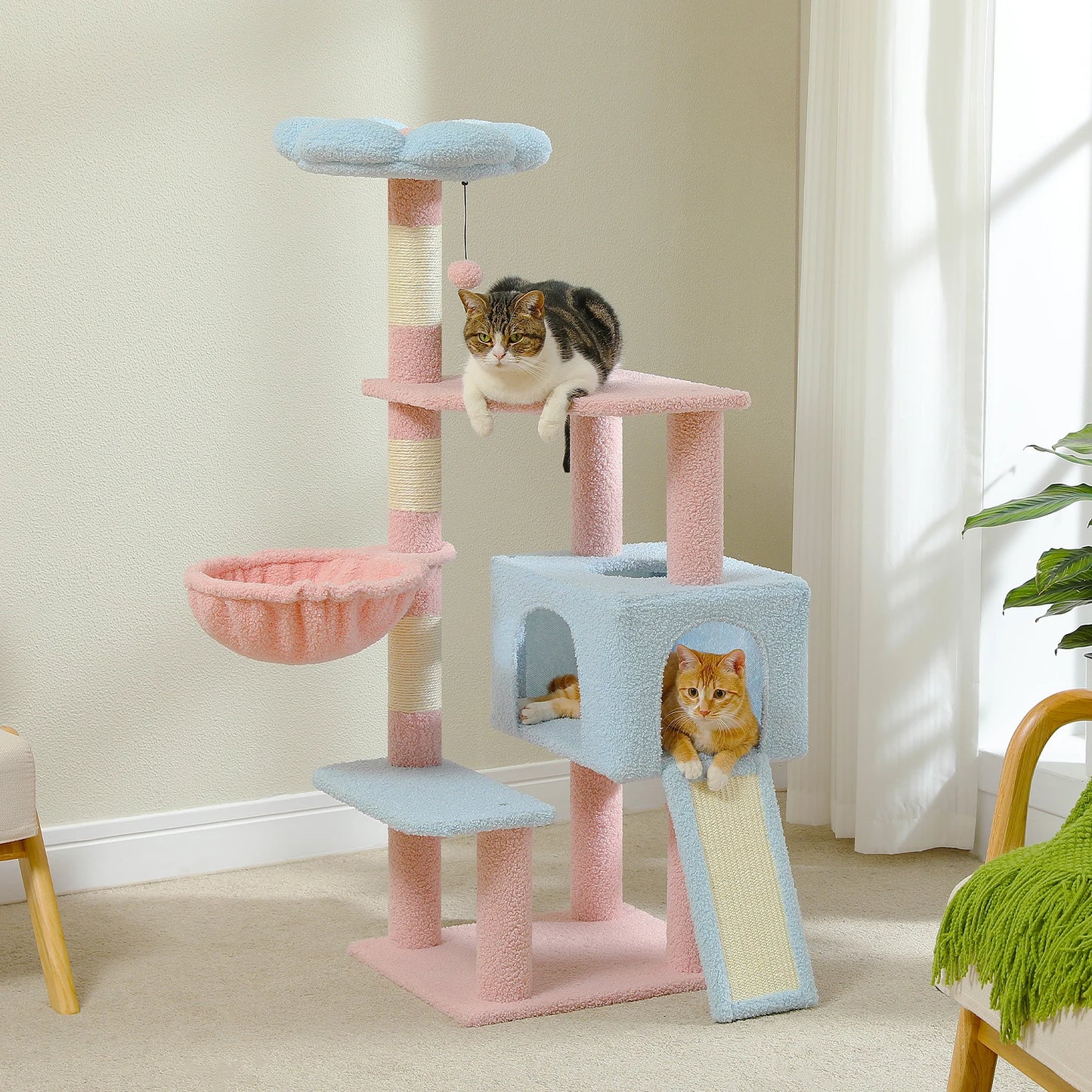 PEQULTICN Flower Cat Tree Multi-Level Cat Tower with Hammock