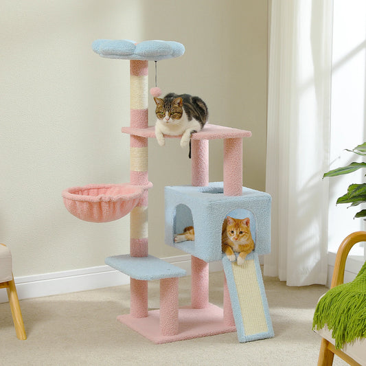 PEQULTICN Flower Cat Tree Multi-Level Cat Tower with Hammock