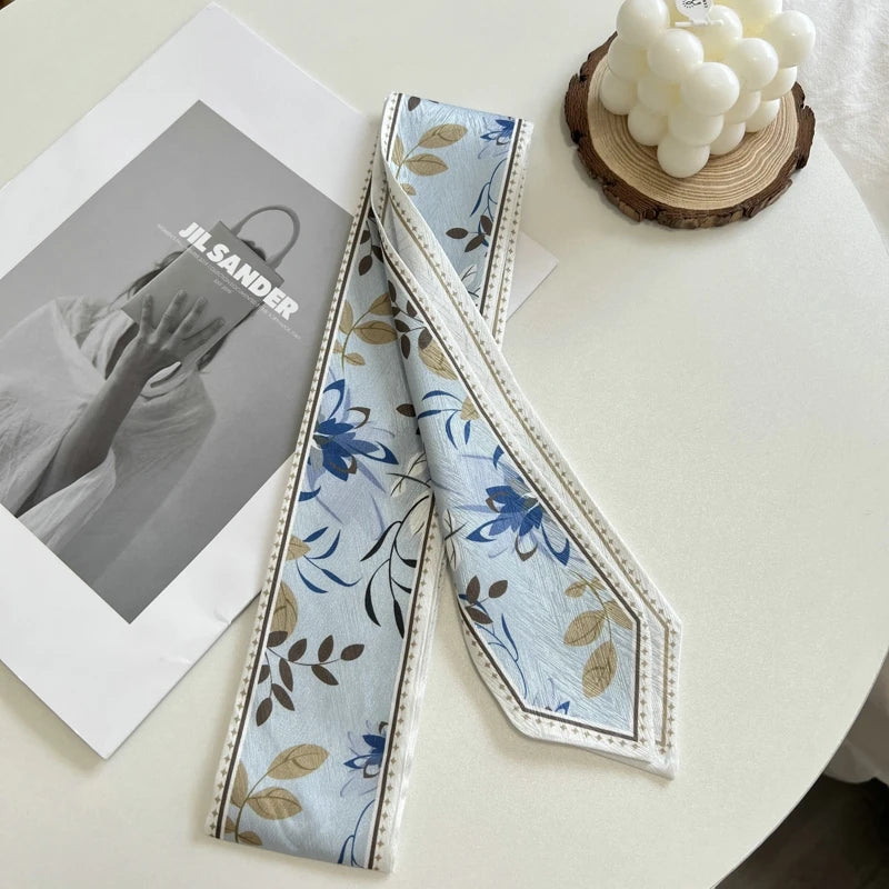 Fashion Floret Printed Hairband Silk Satin Bag Scarf For Women Skinny Long Wrist Ribbon Neck Scarves Hair Scarfs For Women