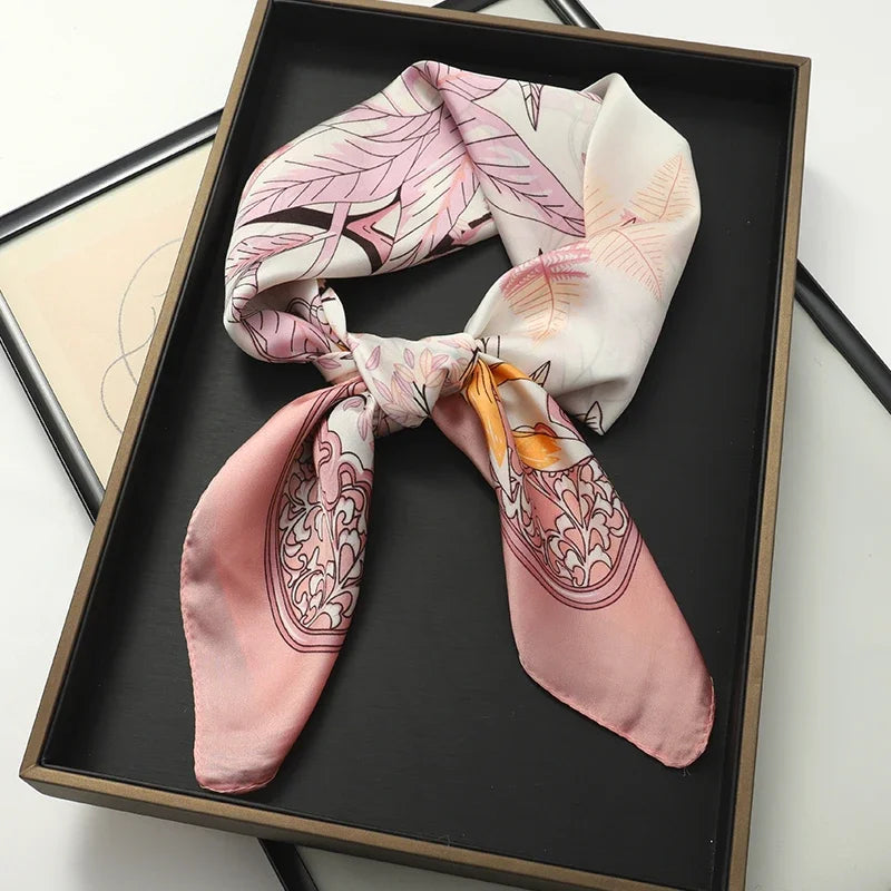 Luxury 70cm Silk Square Scarf Women Satin Bandana Print Scarves Head Band Fashion Lady Hair Shawl Wrap Female Neckerchief Hijab
