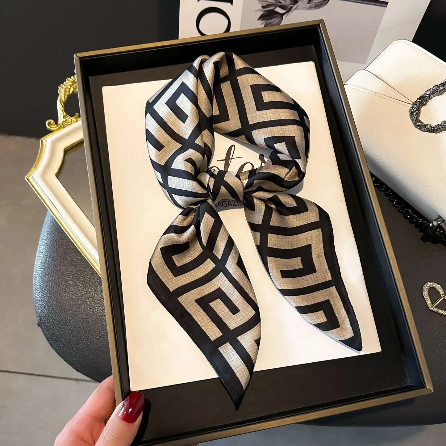 Fashion Luxury Brand 70cm Silk Square Scarf Women Satin Neck Tie Female Hair Bandana Headkerchief Shawl Wrap Hijab