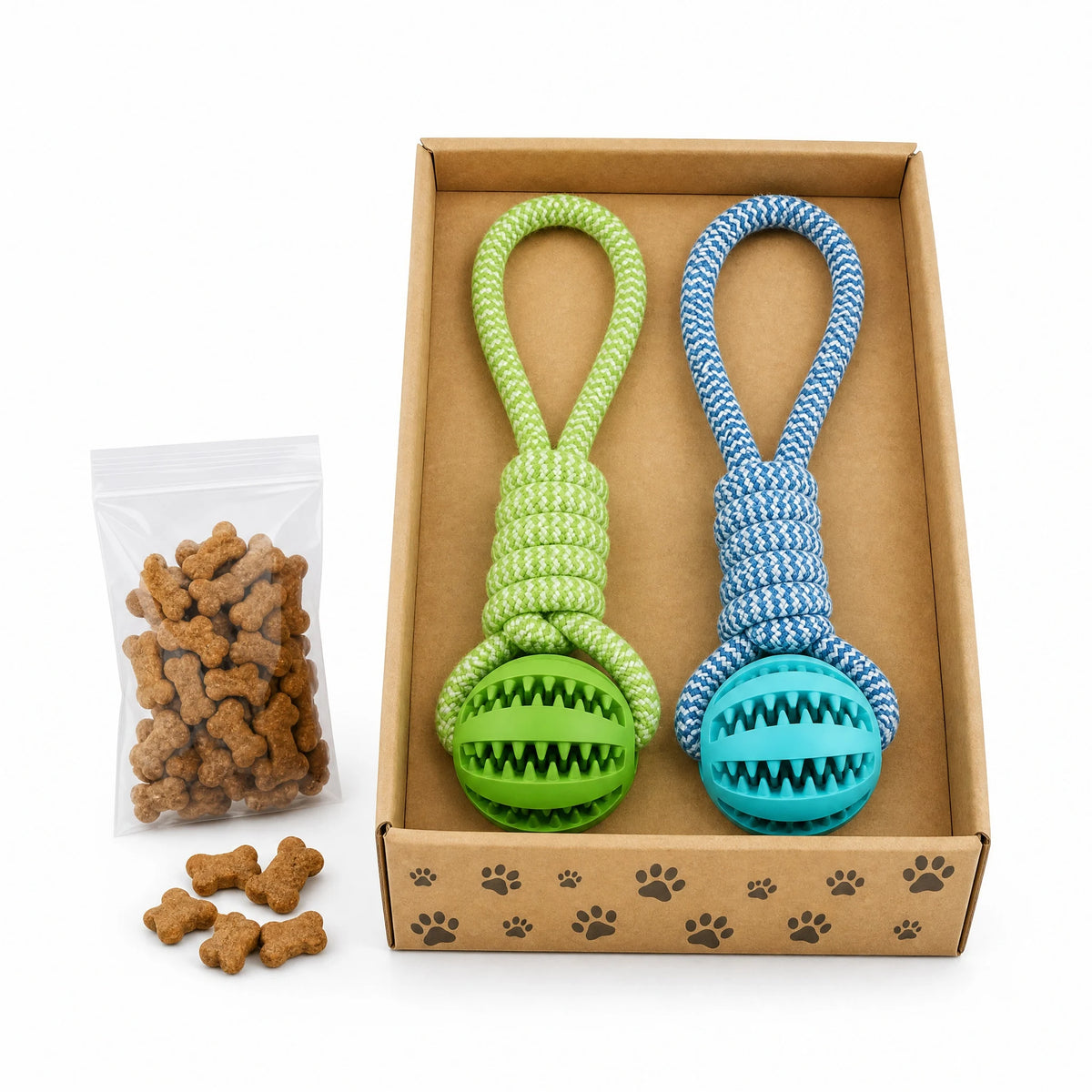 Interactive Dog Treat Dispensing Ball With Cotton Rope Chew Toy