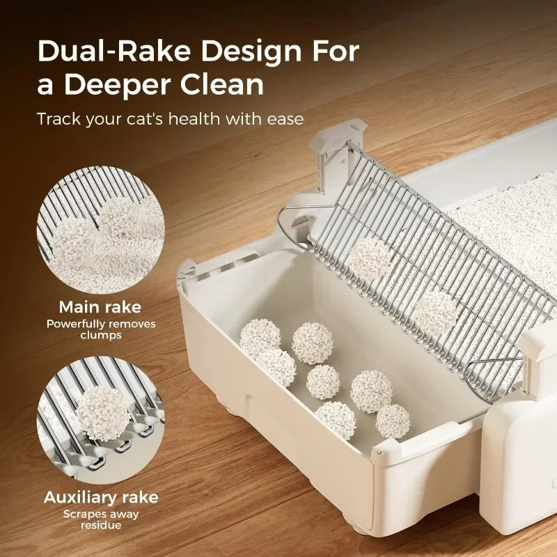Open-Top Self Cleaning Litter Box, 2026 Upgraded Extra Large Automatic Cat Litter Box for Multiple Cats, Safety Sensors/App