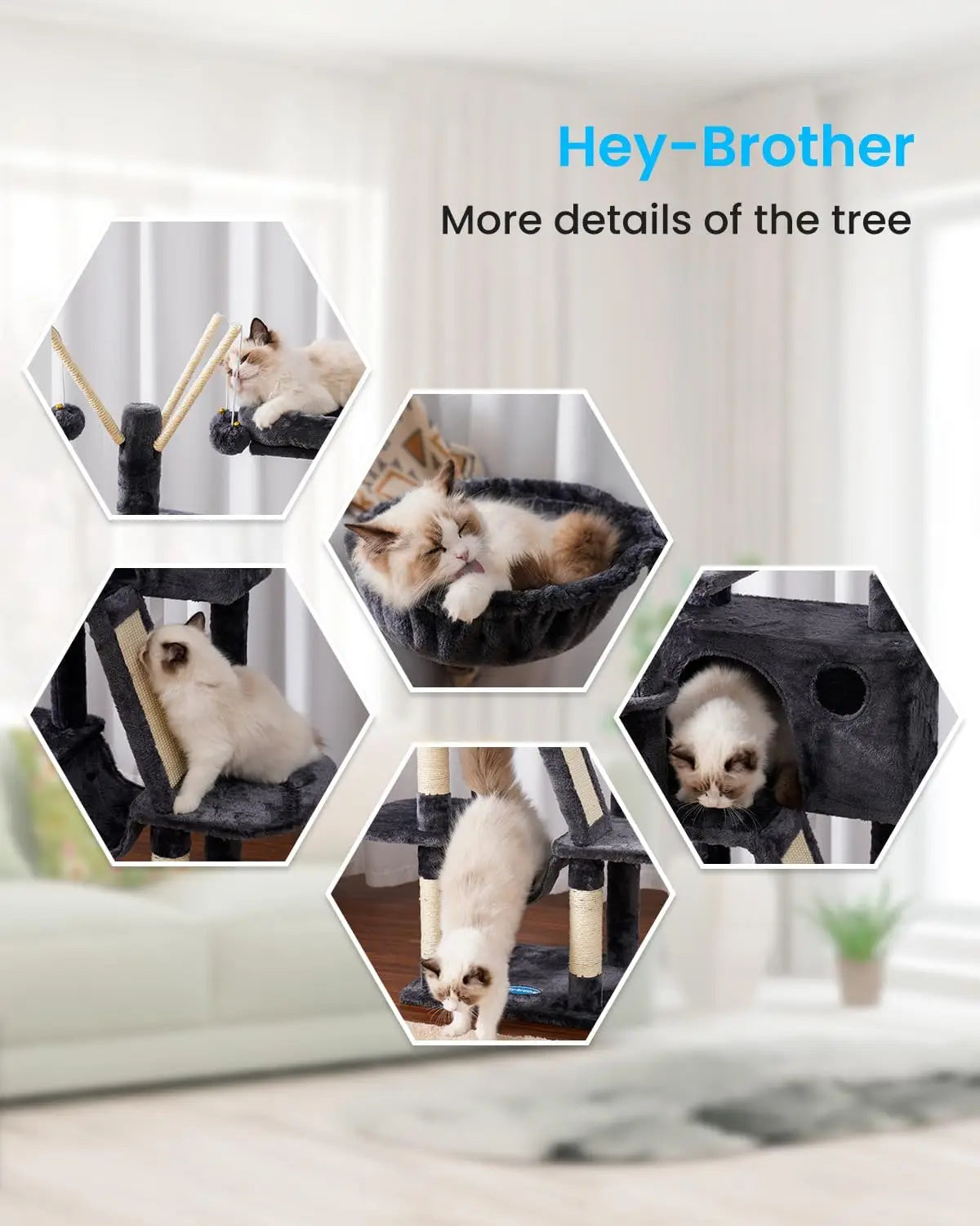 Cat Tree Tower With Padded Bed Hammocks And Scratching Posts