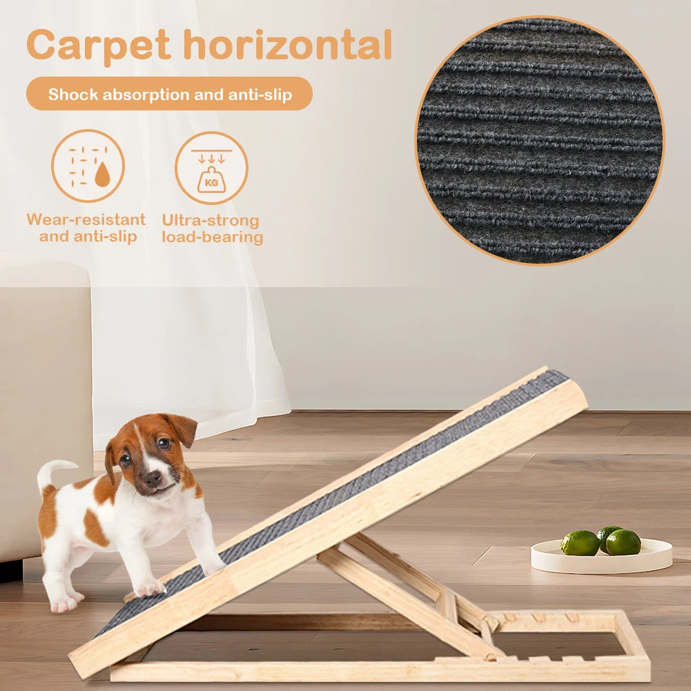 Wooden Cat Pet Ramps 3/4 Levels Height Adjustable Foldable Pet Ladder Non-Slip Versatile for Indoor High Bed Couch