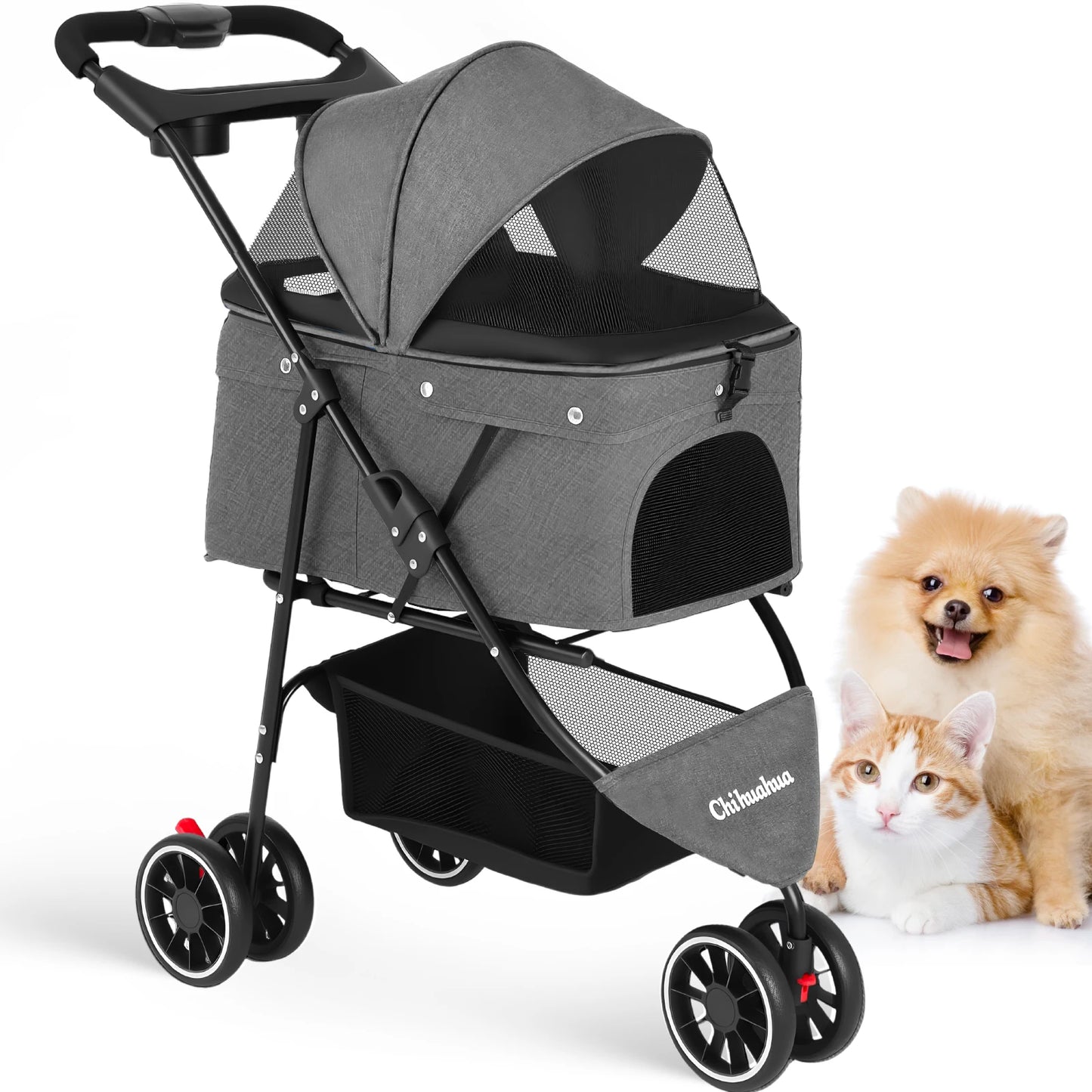 Chihuahua Pet Stroller for Cats and Dogs Foldable Three Wheel