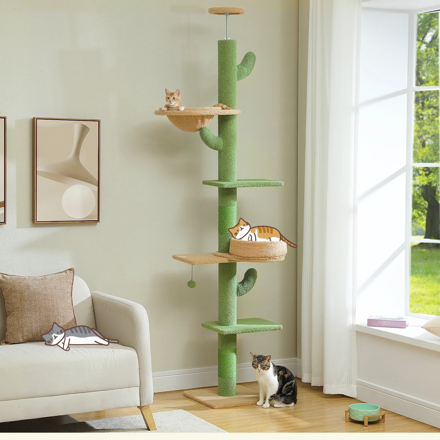 PEQULTICN Cactus Cat Tree Adjustable Height For Indoor Cats