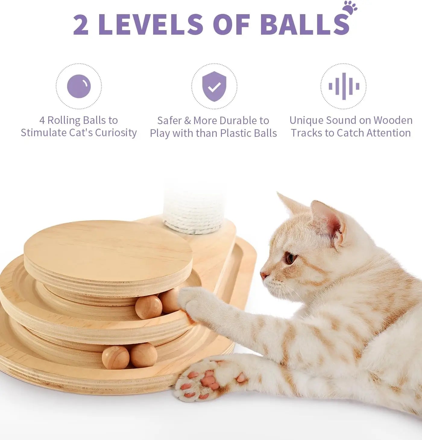 Cat Scratching Post With Wooden Ball Track For Indoor Cats