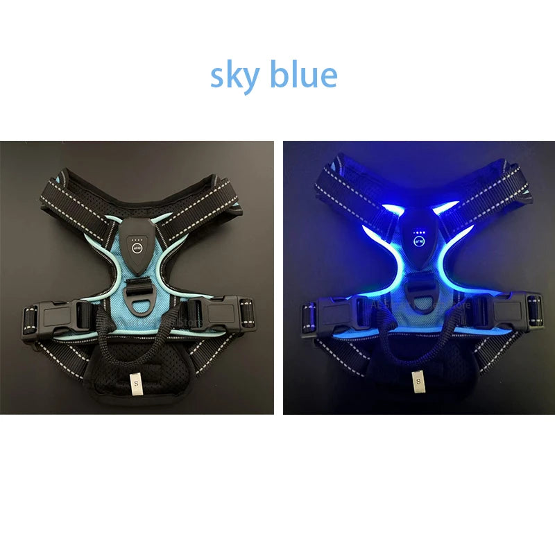 Led Luminous Dog Harness No Pull Adjustable Rechargeable For Walking
