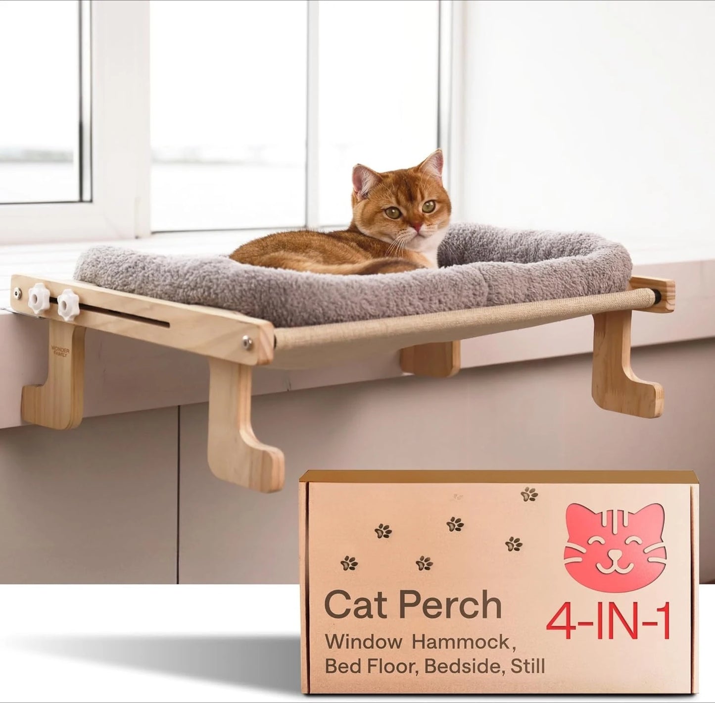 Cat Window Perch for Large Cats – Heavy Duty Foldable Hammock Bed – 4-in-1 Ledge for Cats & Small Dogs – Cozy Elevated Seat