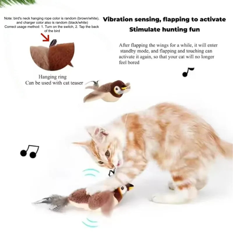Interactive Flapping Bird Plush Cat Toy Touch Activated