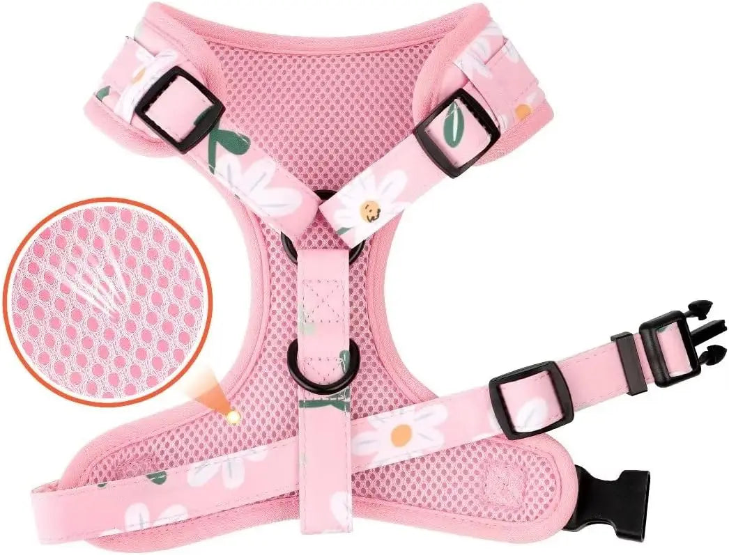 Cute Flower Dog Collar Harness And Leash Set For Puppies