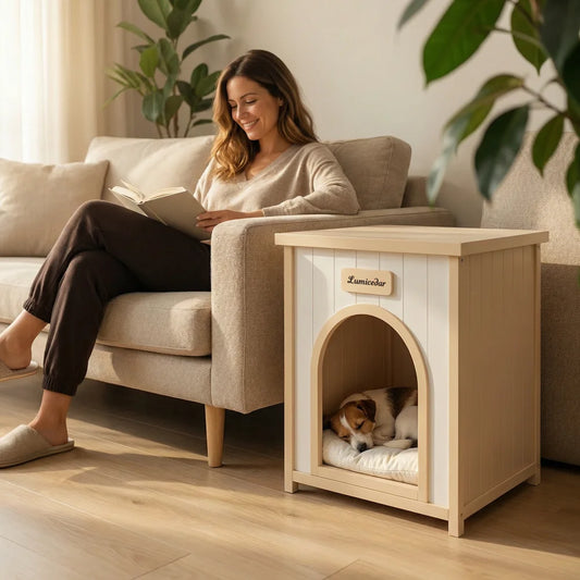 Modern Solid Cedar Indoor Dog House With Removable Cushion