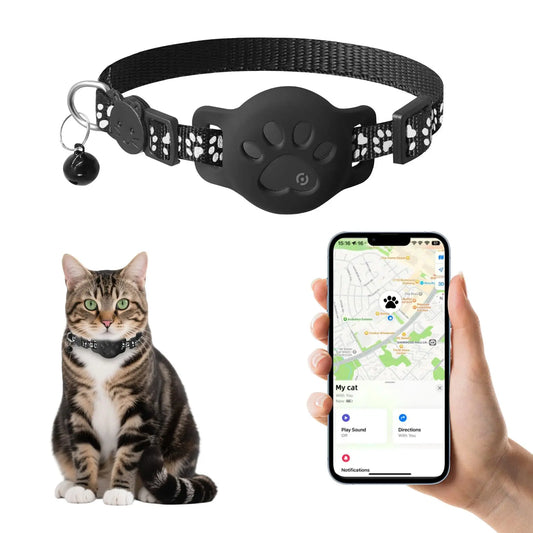 Smart Bluetooth Tracker for Android - Certified for Use with Google Find My, Black GPS Tag for Cats, Dogs, Keys, Luggage & More - Pet Locator, No Subscription (Black)