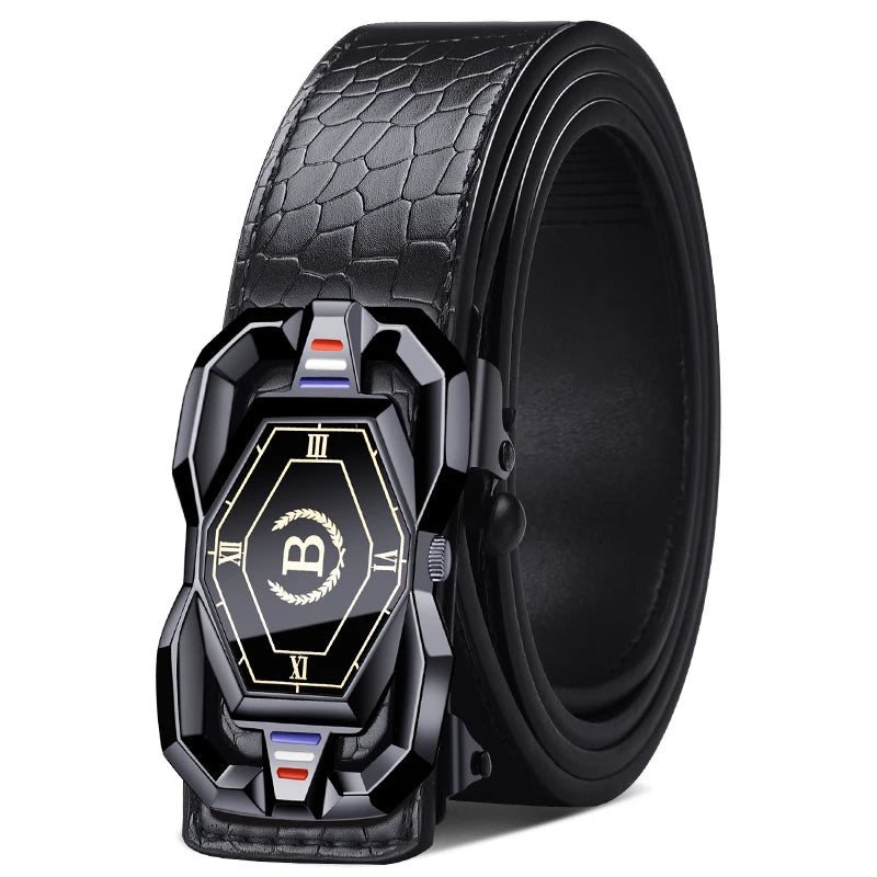 New Men's Crocodile Pattern Automatic Buckle Belt Fashionable Men's Casual Shorts Business Belt Trendy Youth Belt