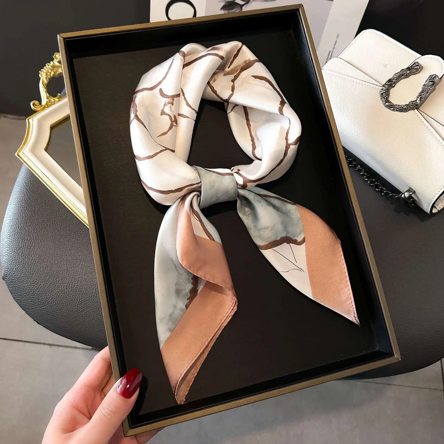 Fashion Luxury Brand 70cm Silk Square Scarf Women Satin Neck Tie Female Hair Bandana Headkerchief Shawl Wrap Hijab