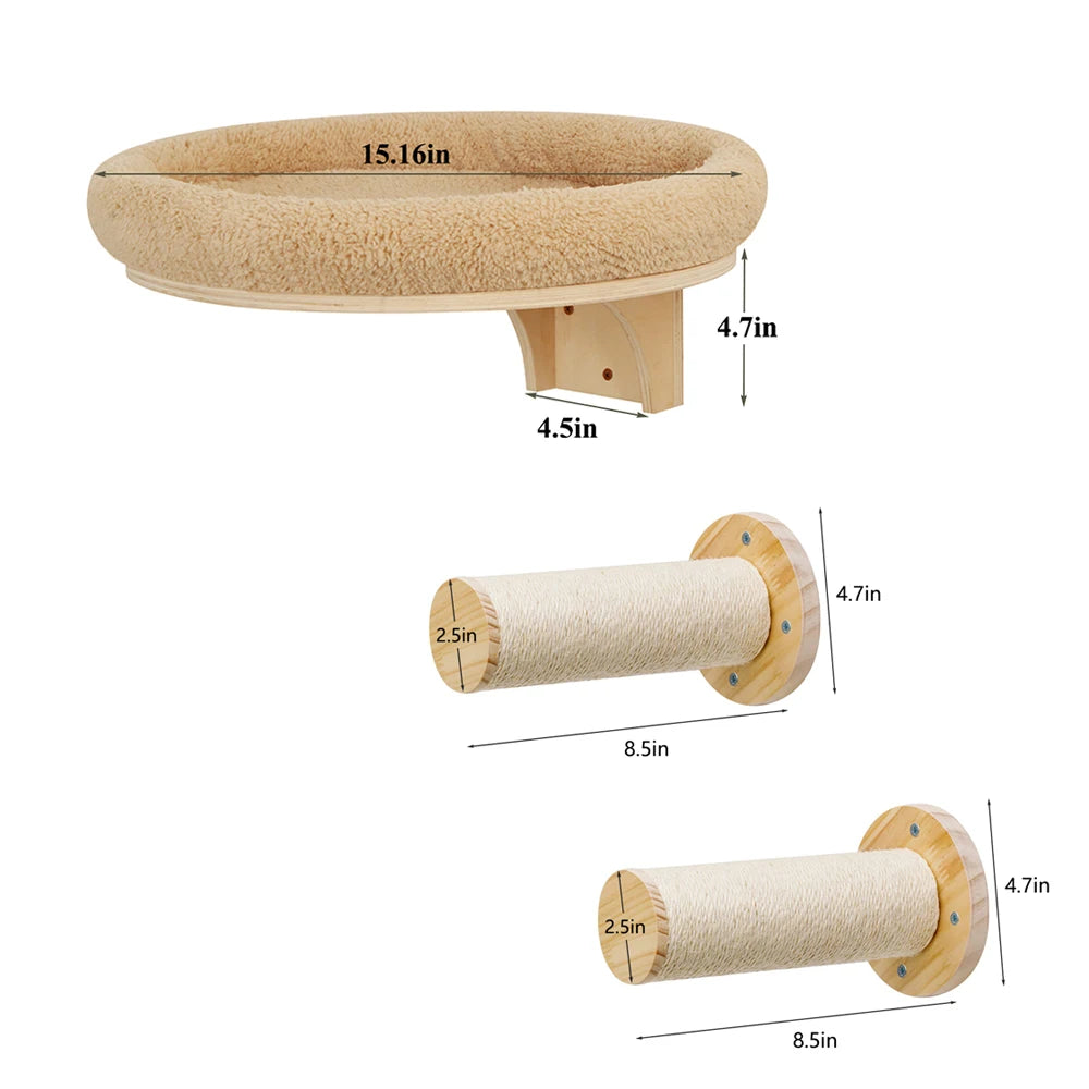 PETRAVELCN Cat Wall Mounted Solid Wood Climbing Ladder Hammock