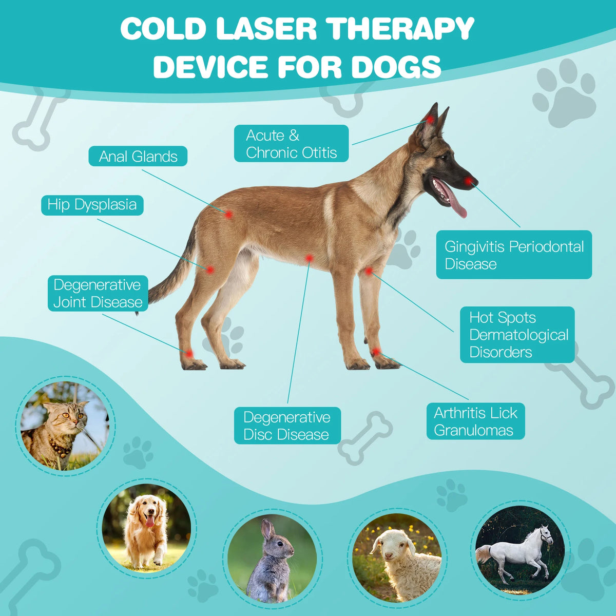 Pet Red Light Therapy Device for Dogs Cats Cold Laser Pain Relief Machine 18 Diodes 620nm Wavelength Veterinary Infrared Joint Muscle Rehabilitation Wand Portable Healing Massager Home Pet Care Supplies