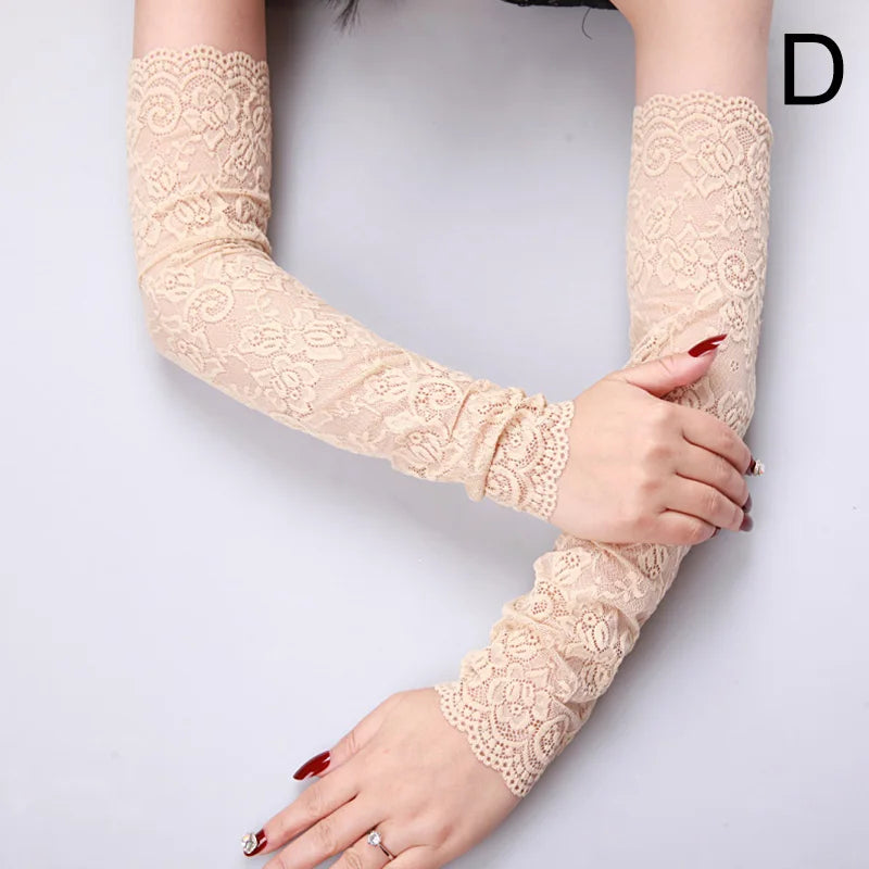 Summer Loose Ice Silk Long Sleeve Sun Protection Fingerless Gloves Elegant Breathable Sunscreen Mittens Women Clothes Accessory