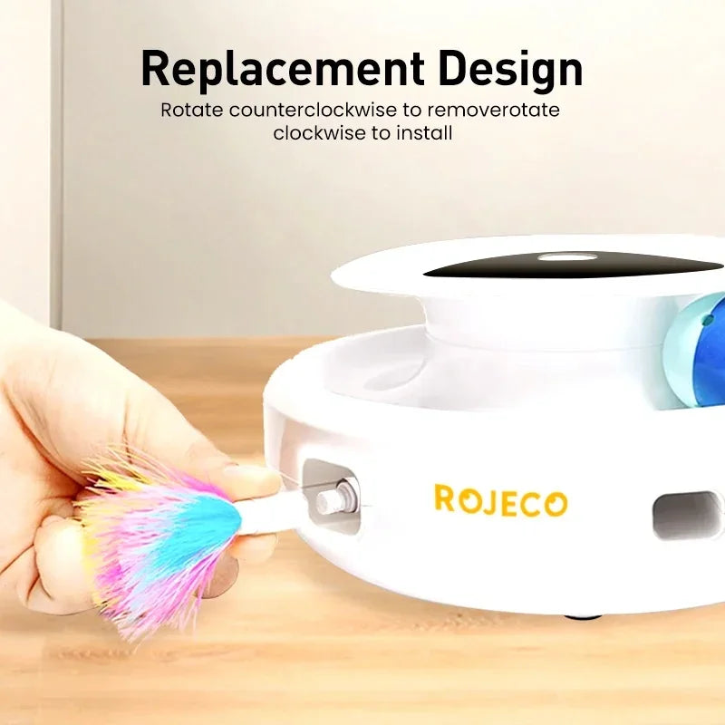 ROJECO 2 in 1 Smart Cat Toys Automatic Feather Fun Ball Toy Set For Cat Dog 5 Modes Electronic Interactive Pet Toy Accessories