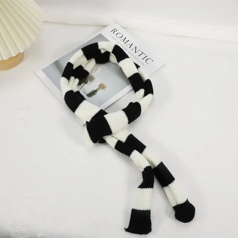 2024 Women Harajuku Cotton Scarves Y2k Black Grey Stripe Long Scarves 180cm Thin Long Decorative Neckerchief Fashion Streetwear