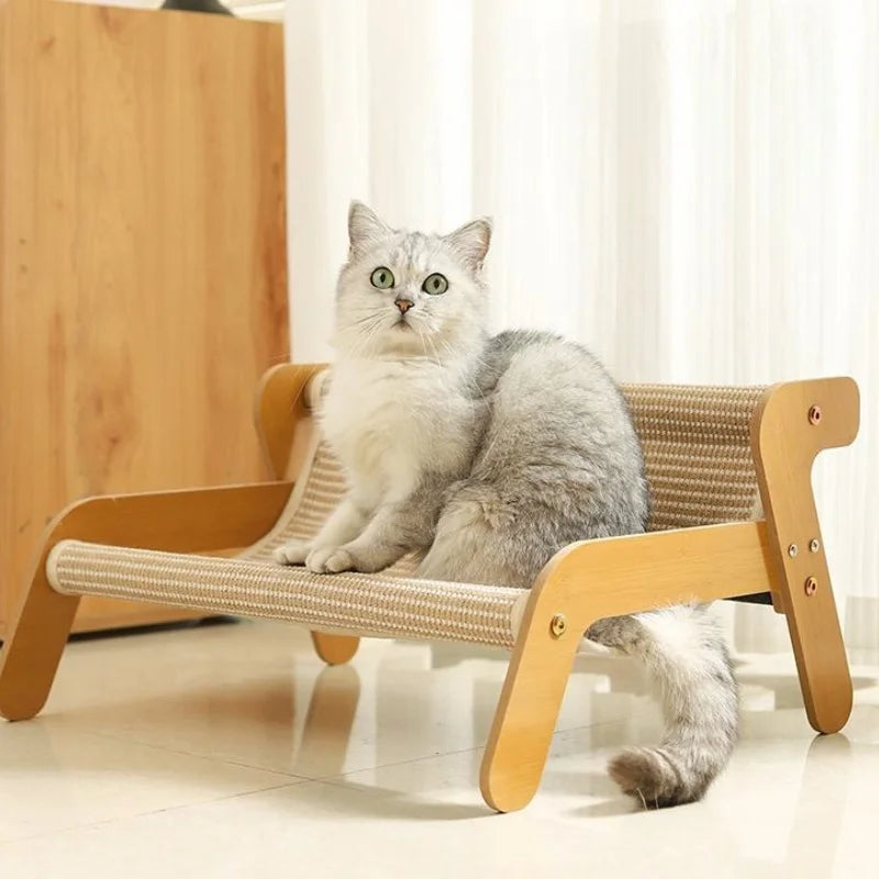 New Large Sisal Cat Scratcher Lounge Bed Summer Breathable Wooden 2-in-1 Cat Hammock Anti Scratch Rest Sofa for Indoor Cats