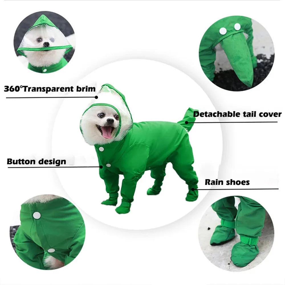 Waterproof Dog Raincoat With Boots Hooded Jacket Gear