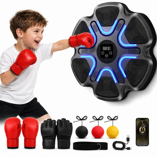 Music Punching Workout Machine 6 LED Light Targets Real-time Counting Function 5 Volume Levels Adjustable Training Intensity Rechargeable Boxing Reaction Trainer for Home Gym
