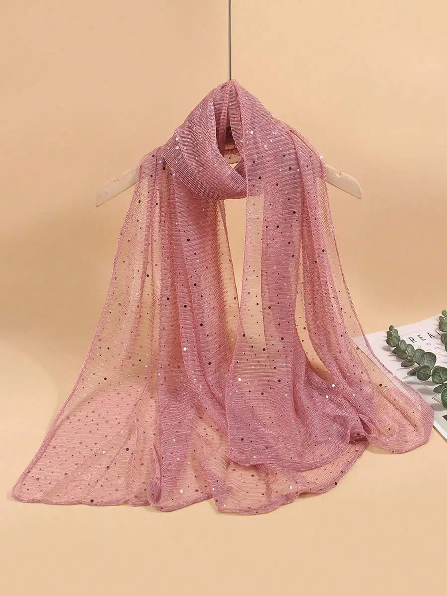 Women Lightweight Sequin Scarf Shawl Headwrap Beach Wrap Sun Protection Decorative
