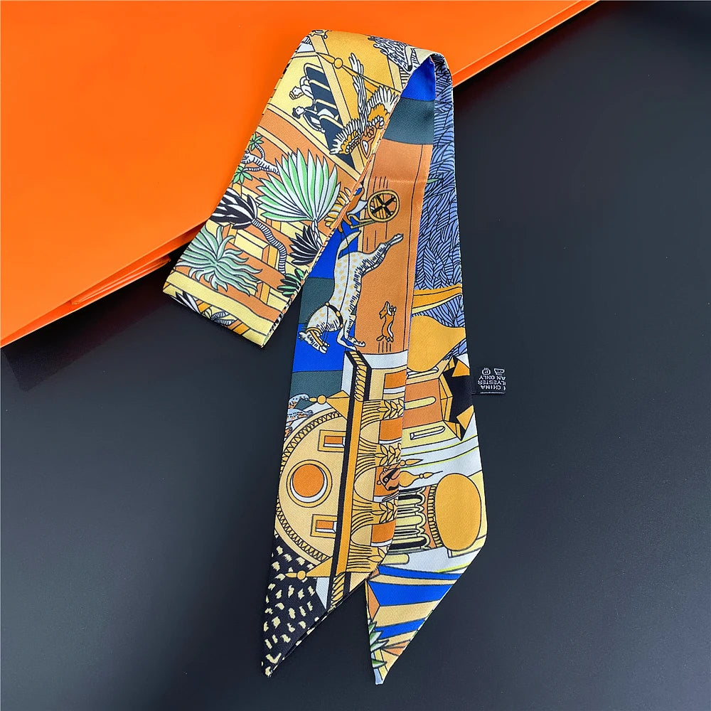 Gorgeous Saddle Print Summer Scarf 2023 Brand Design Women Skinny Bag Scarves Hair Band Neck Silk Scarf Ladies Foulard Headband