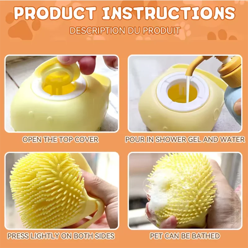 Pet Bath Massage Brush Silicone Grooming Tool For Dogs And Cats