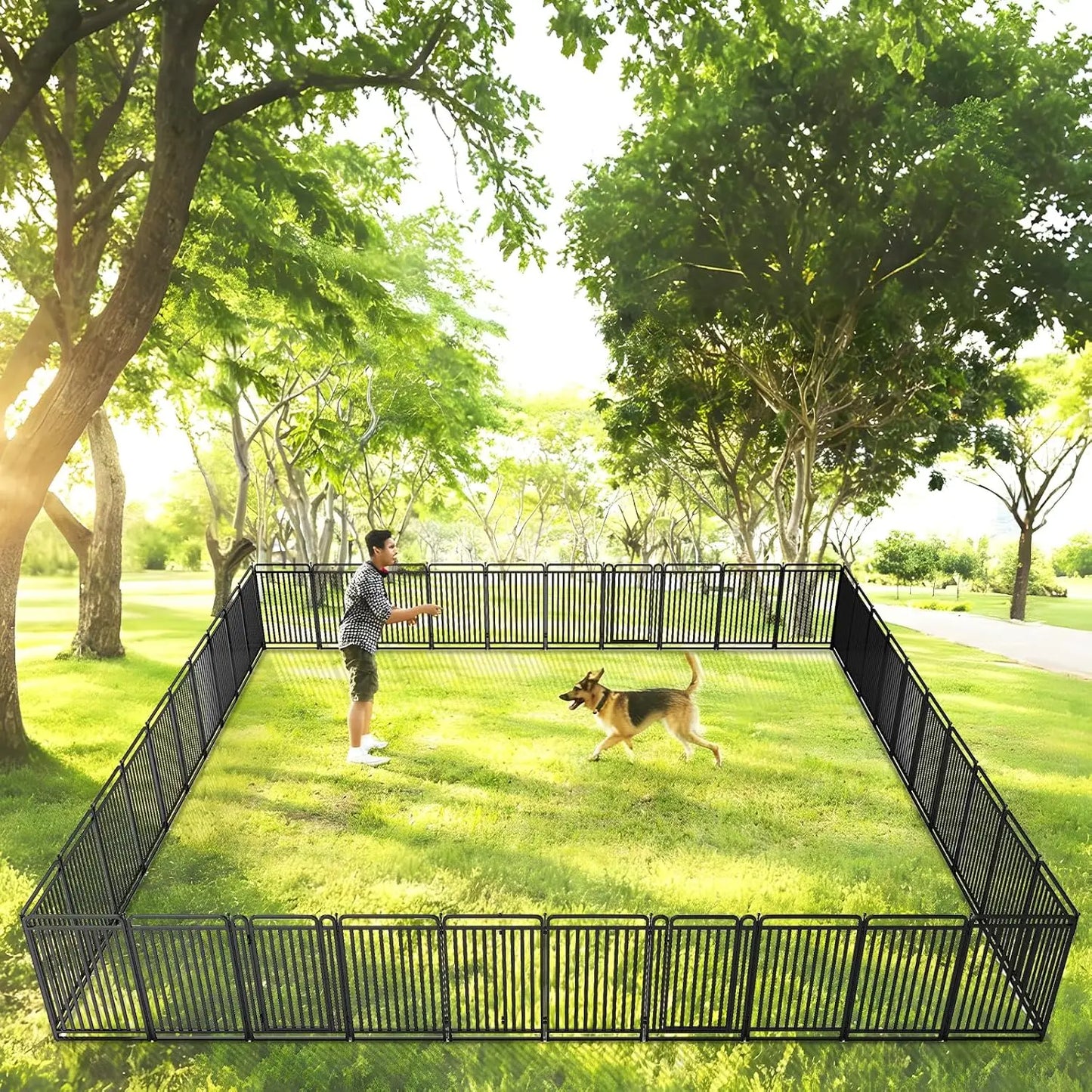 43in Foldable Metal Dog Playpen Fence with Door for Large Medium Small Dogs Outdoor Yard 16 Panels Custom