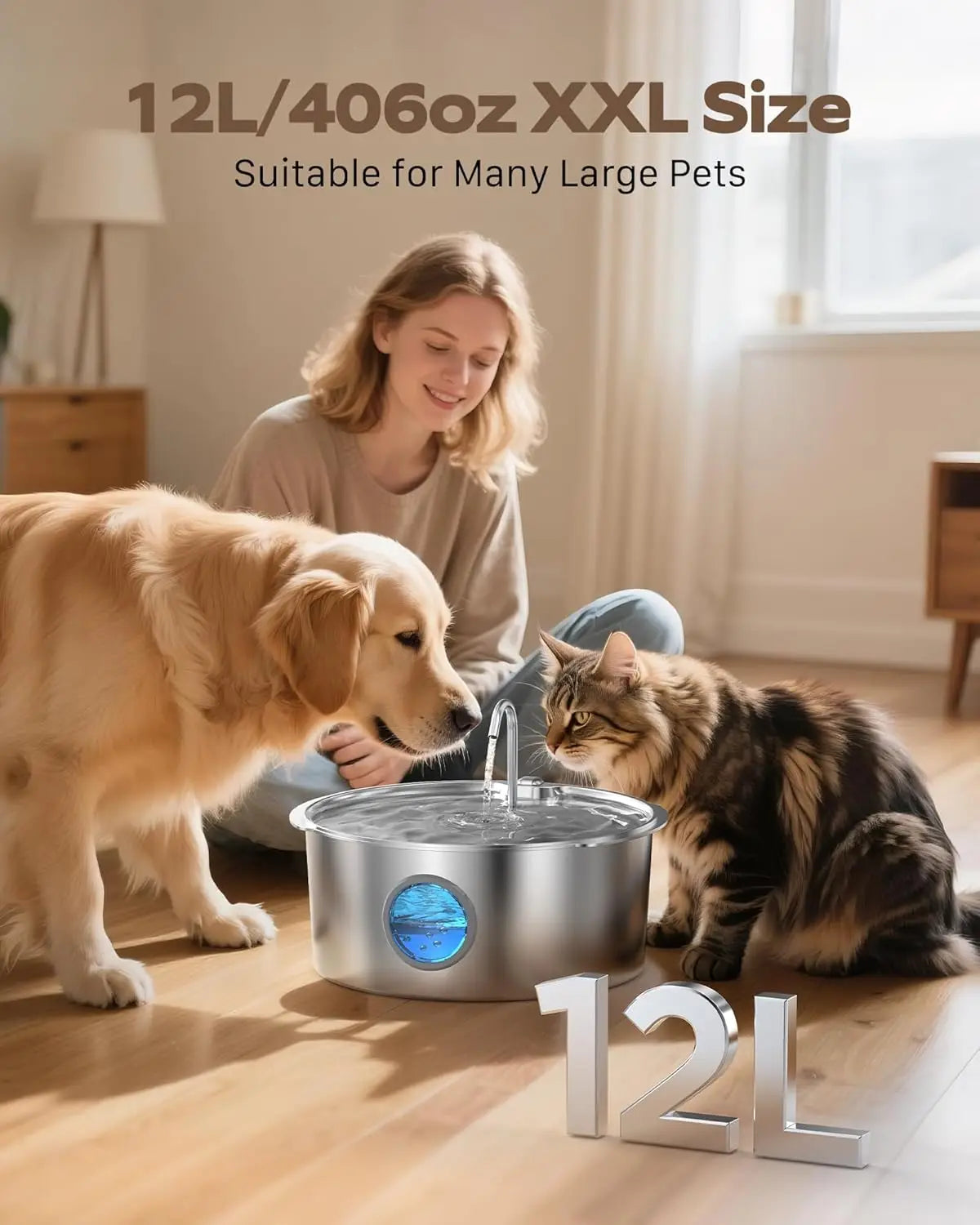 Pet Water Fountain With Stainless Steel Bowl And Quiet Pump