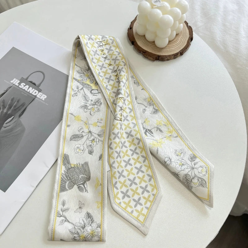 Fashion Floret Printed Hairband Silk Satin Bag Scarf For Women Skinny Long Wrist Ribbon Neck Scarves Hair Scarfs For Women