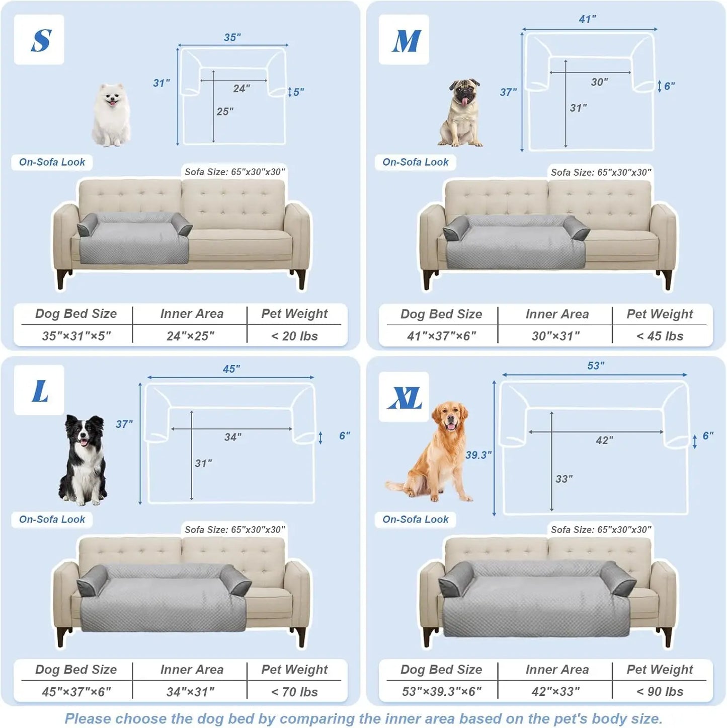 Cooling Dog Bed Mat with Bolster Pillow Washable Dog Couch Cover Breathable Summer Pet Couch Bed Protector Indoor(Large, Cooling Grey)