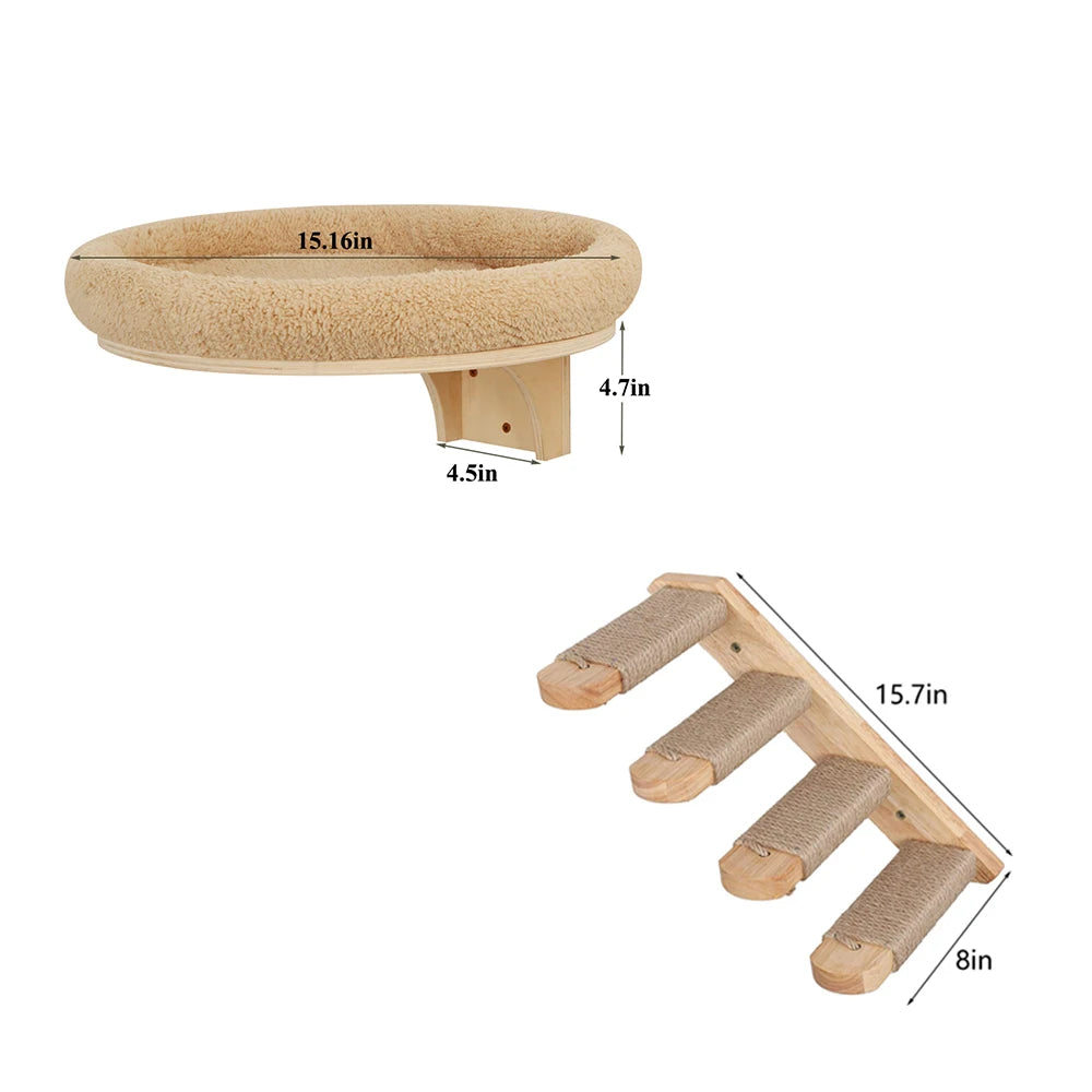 PETRAVELCN Cat Wall Mounted Solid Wood Climbing Ladder Hammock