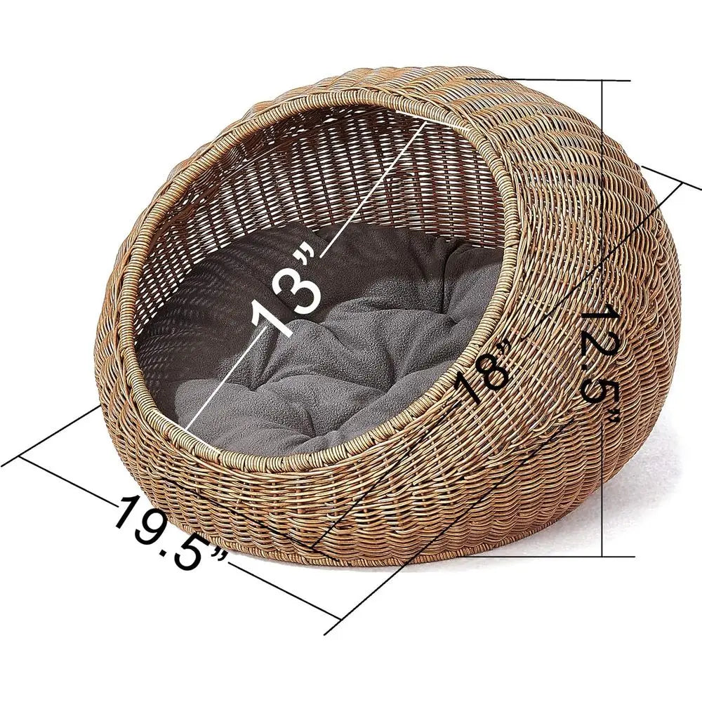 Wicker Cat Bed Dome Hideaway For Indoor Cats And Pets