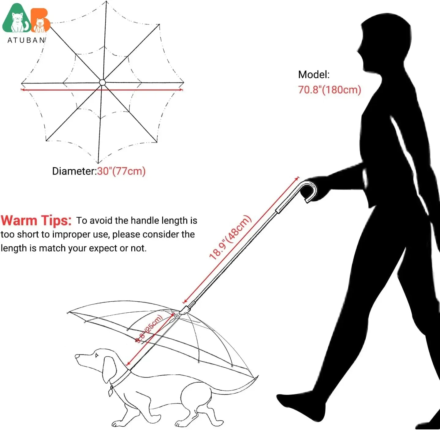 ATUBAN Dog Umbrella With Leash For Pets Rain Shield