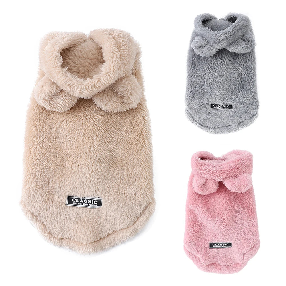Winter Fleece Hooded Pet Sweater Coat For Small Dogs Cats