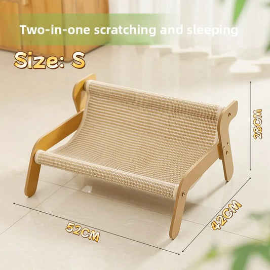 New Large Sisal Cat Scratcher Lounge Bed Summer Breathable Wooden 2-in-1 Cat Hammock Anti Scratch Rest Sofa for Indoor Cats