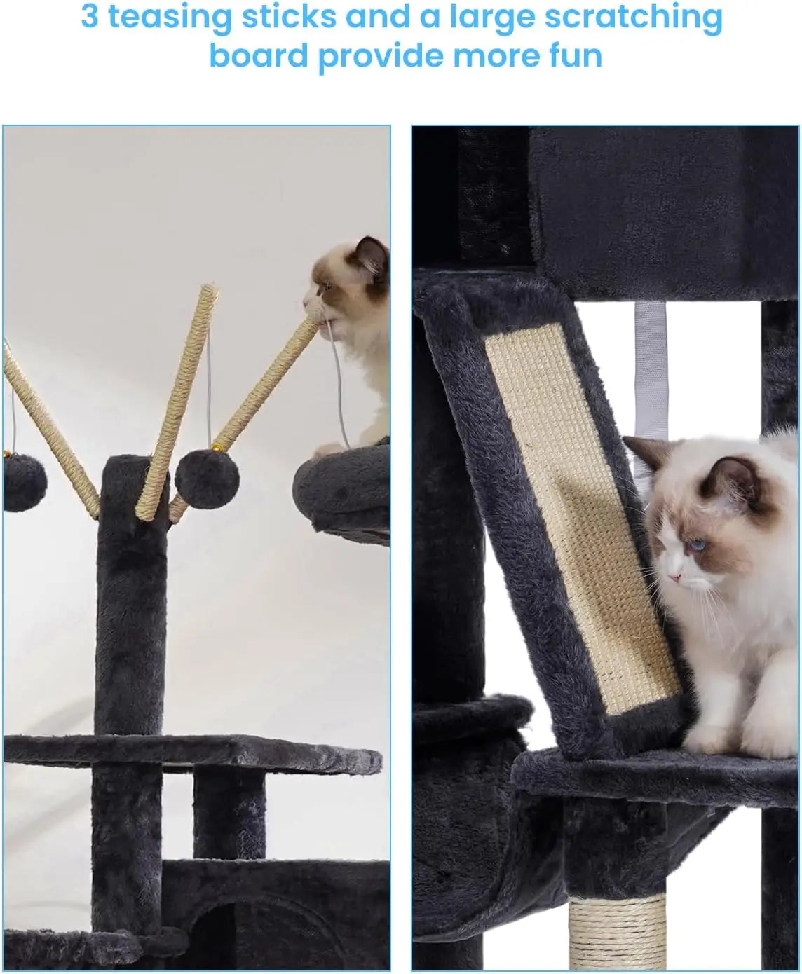 Cat Tree Tower With Padded Bed Hammocks And Scratching Posts