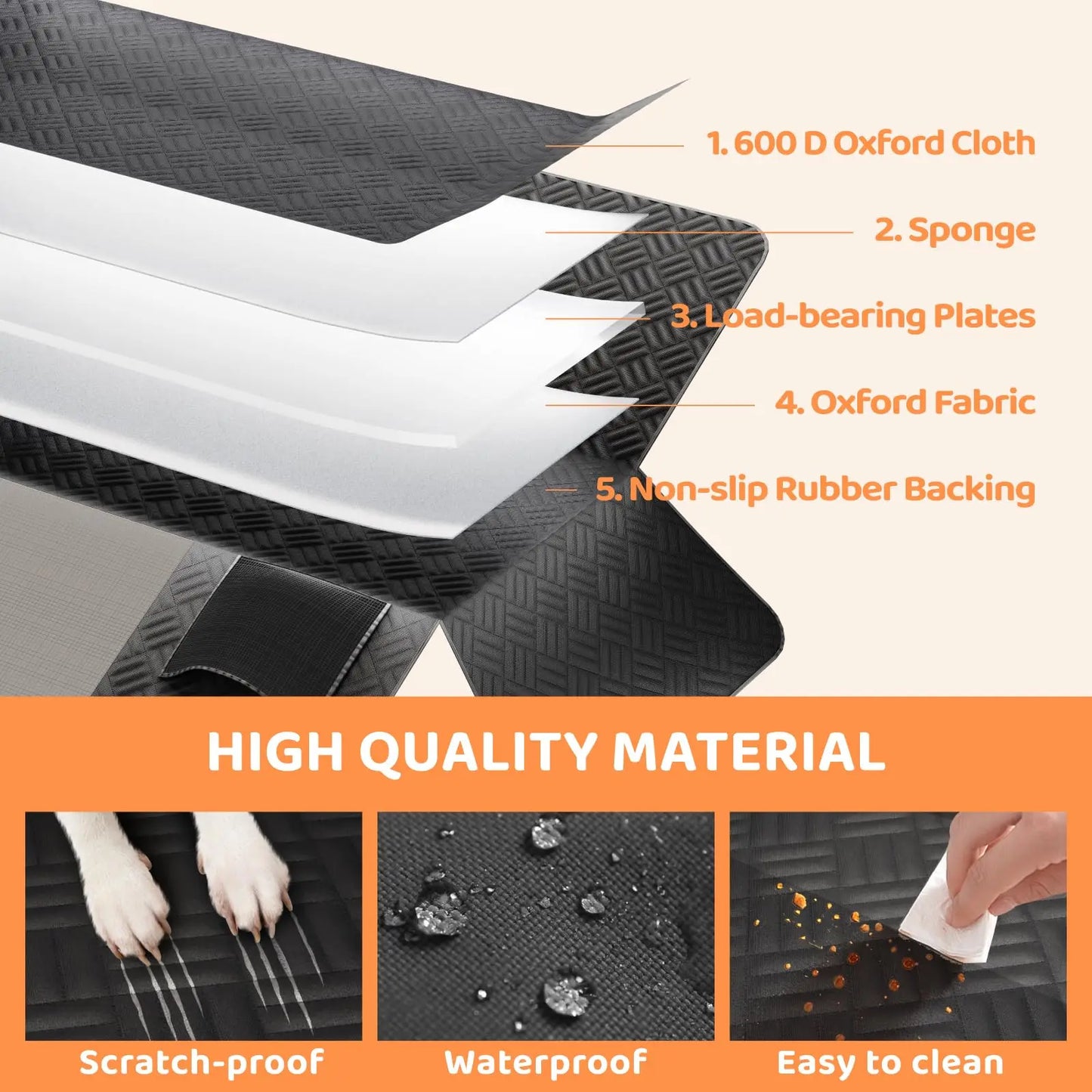 NONECN Rear Seat Dog Cover With Hard Bottom Extender 400lb