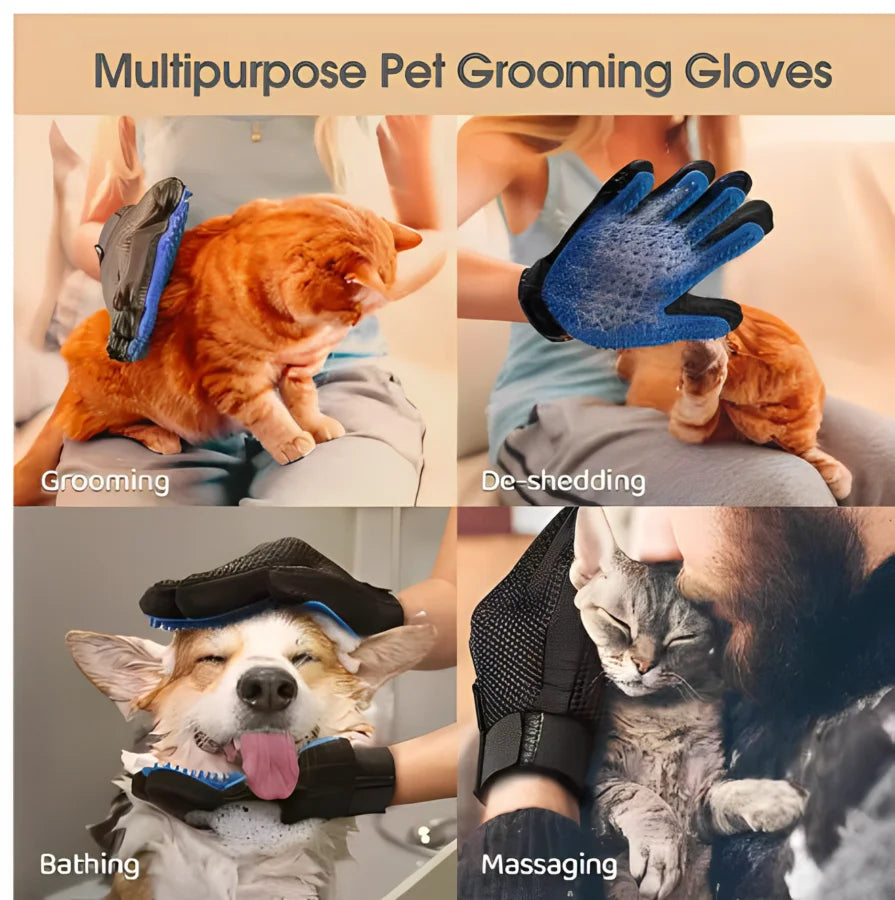Pet Hair Glove Grooming Brush Deshedding Cats Dogs